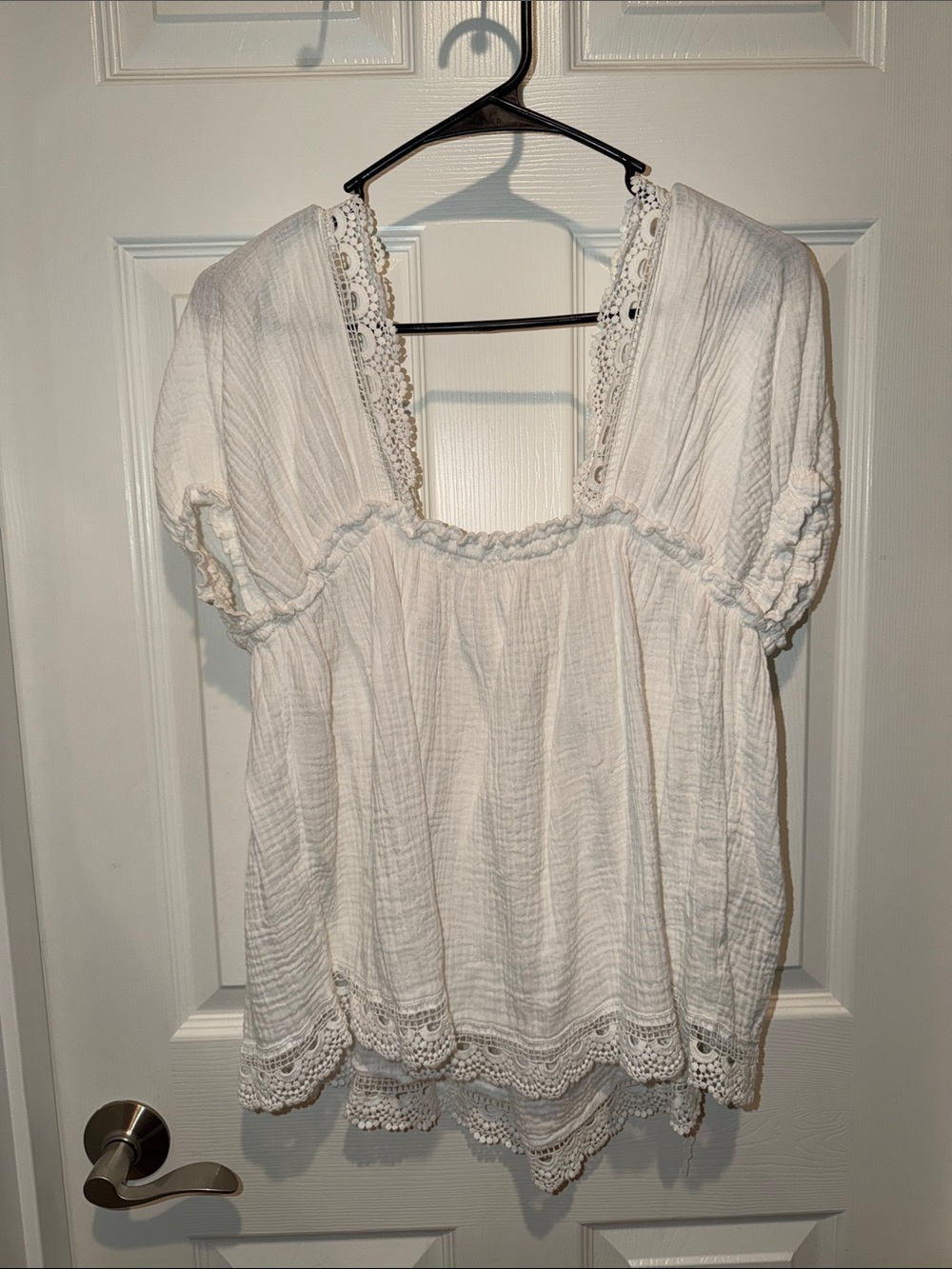 Impressions White Lace-Trim Peasant Blouse